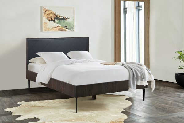 Cross Solid Oak and Metal Queen Platform Bed Frame By Armen Living Online