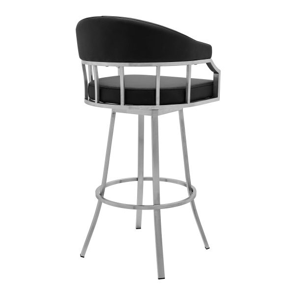 Palmdale Swivel Modern Black Faux Leather 30  Barstool in Brushed Stainless Steel Finish By Armen Living For Discount - Image 4