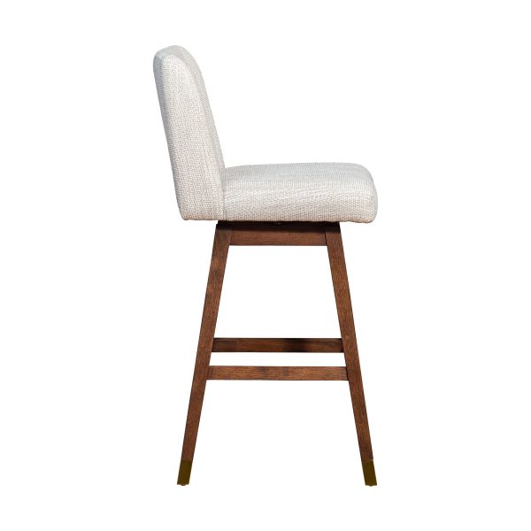 Basila Swivel Bar Stool in Brown Oak Wood Finish with Beige Fabric By Armen Living Sale - Image 5