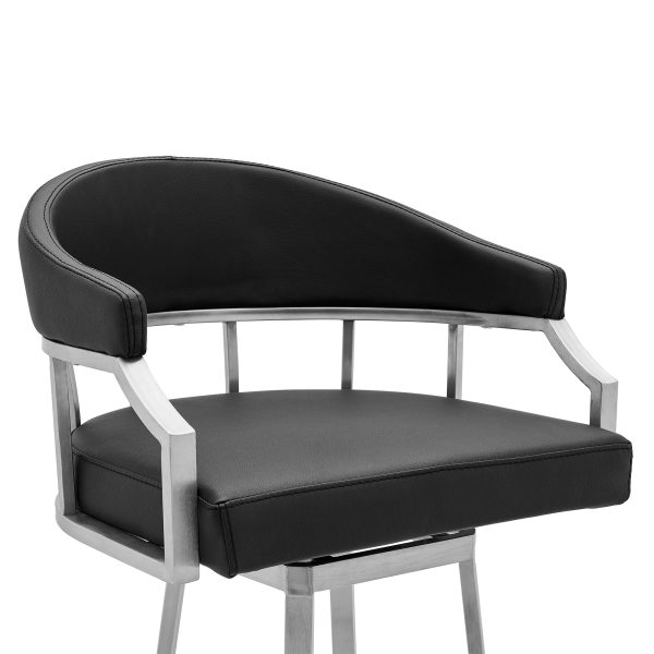 Palmdale Swivel Modern Black Faux Leather 30  Barstool in Brushed Stainless Steel Finish By Armen Living For Discount - Image 5
