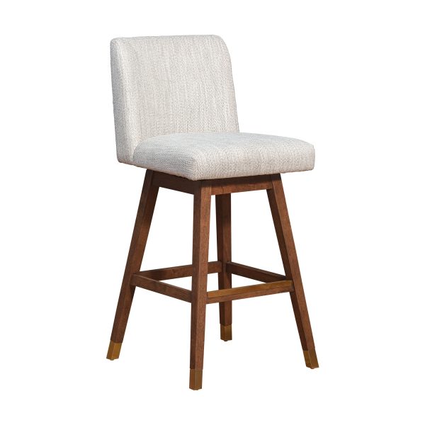 Basila Swivel Bar Stool in Brown Oak Wood Finish with Beige Fabric By Armen Living Sale - Image 2