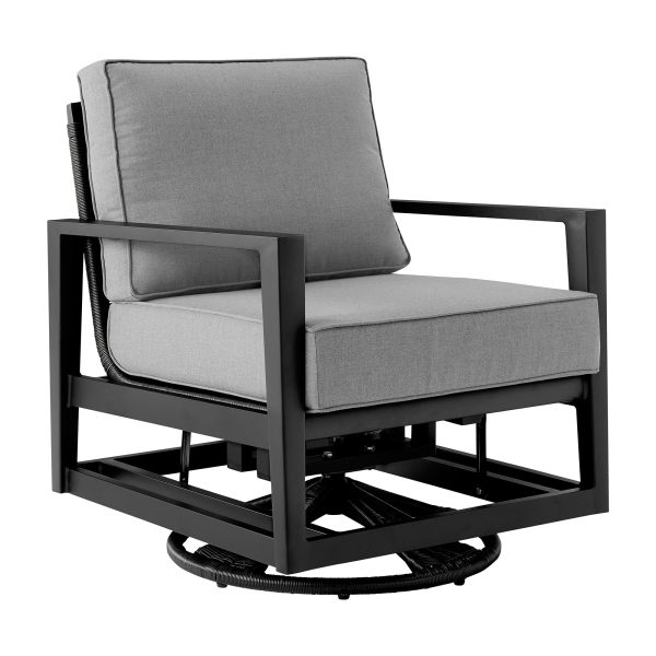 Grand 5 Piece Black Aluminum Outdoor Seating Set with Dark Gray Cushions By Armen Living Online now - Image 3