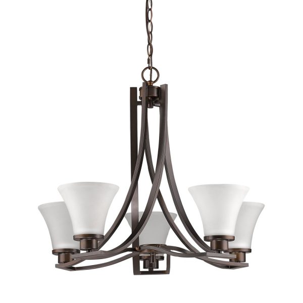 Mia 5-Light Oil-Rubbed Bronze Chandelier With Etched Glass Shades By Homeroots Supply