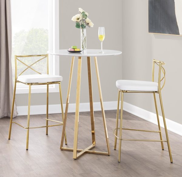 Modern Charlotte Counter Stool - Set of 2 Gold Metal, White PU By LumiSource For Cheap