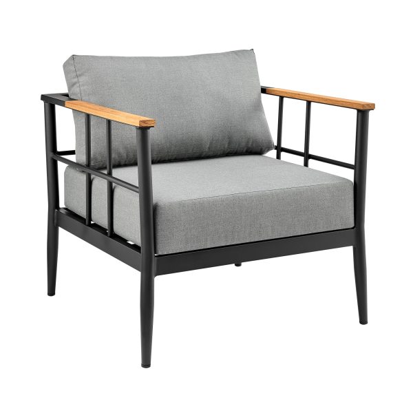 Shari Outdoor Patio 4-Piece Lounge Set in Aluminum with Teak Wood and Grey Cushions By Armen Living For Cheap - Image 5
