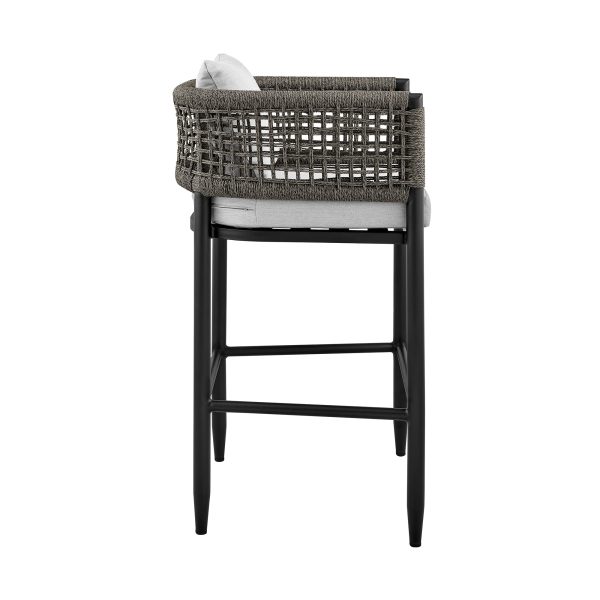 Felicia Outdoor Patio Counter Height Bar Stool in Aluminum with Grey Rope and Cushions By Armen Living For Discount - Image 5