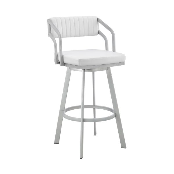 Capri 26  Swivel White Faux Leather and Silver Metal Bar Stool By Armen Living on Sale - Image 2