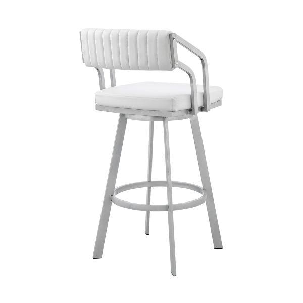 Capri 26  Swivel White Faux Leather and Silver Metal Bar Stool By Armen Living on Sale - Image 5