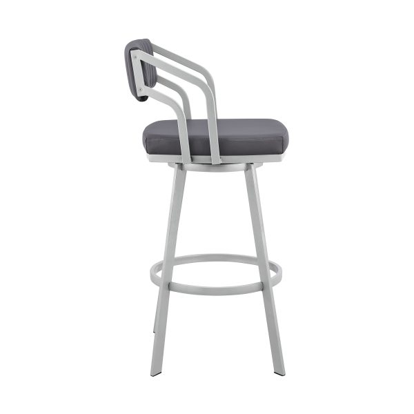 Scranton 30  Swivel Slate Grey Faux Leather and Silver Metal Bar Stool By Armen Living Sale - Image 4