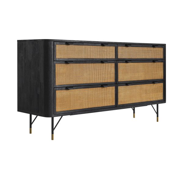 Saratoga 6 Drawer Dresser in Black Acacia with Rattan By Armen Living Online Hot Sale - Image 4