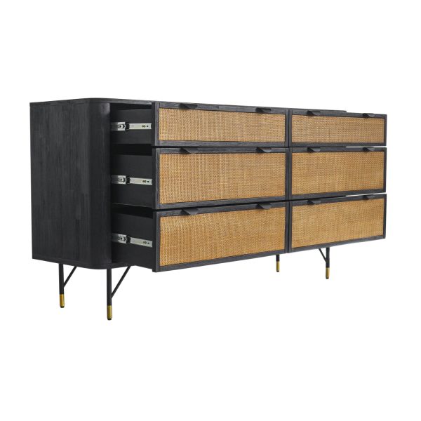 Saratoga 6 Drawer Dresser in Black Acacia with Rattan By Armen Living Online Hot Sale - Image 5