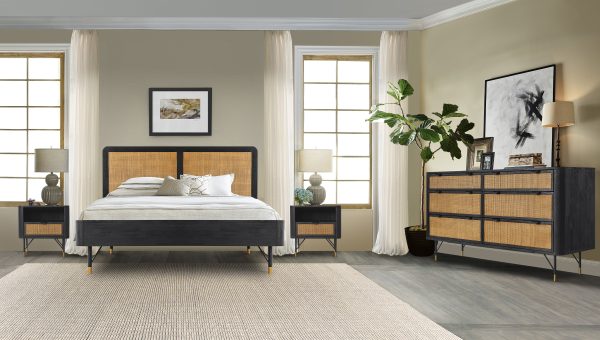 Saratoga 6 Drawer Dresser in Black Acacia with Rattan By Armen Living Online Hot Sale - Image 3