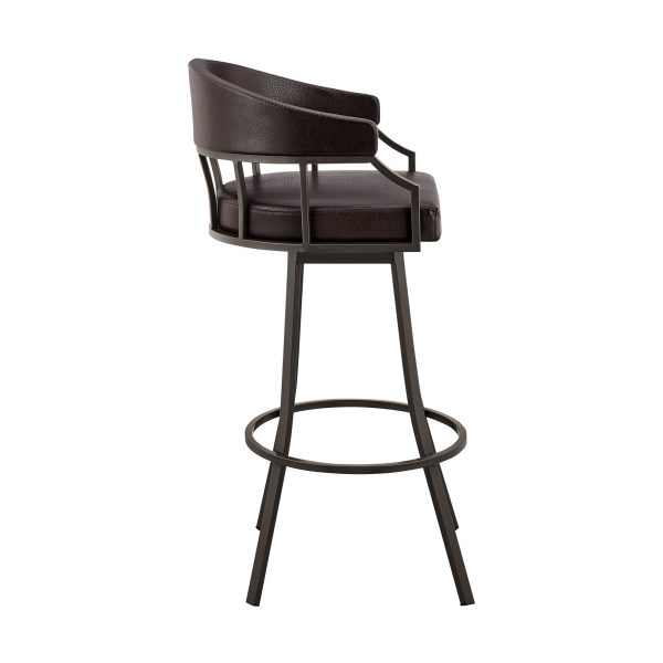 Palmdale 30  Swivel Brown Faux Leather and Java Brown Metal Bar Stool By Armen Living Online - Image 4