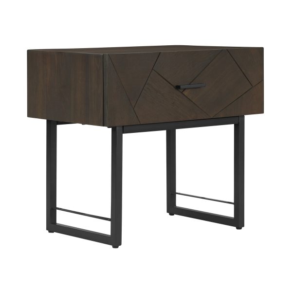 Marquis 1 Drawer Oak Wood Nighstand with Black Metal Legs By Armen Living Online now - Image 4