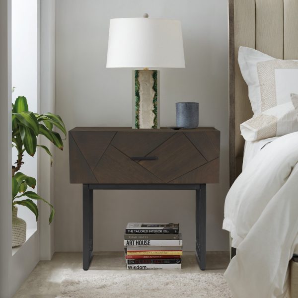 Marquis 1 Drawer Oak Wood Nighstand with Black Metal Legs By Armen Living Online now