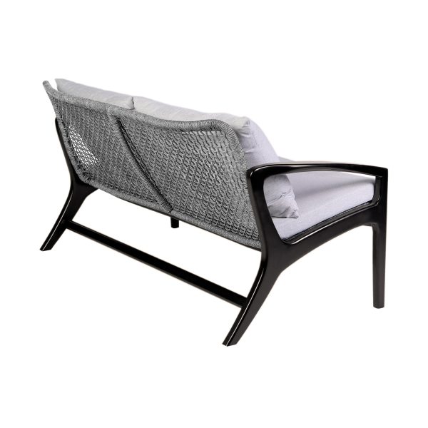 Brighton 4 Piece Outdoor Patio Seating Set in Dark Eucalyptus Wood with Grey Rope and White Cushions By Armen Living Sale - Image 5