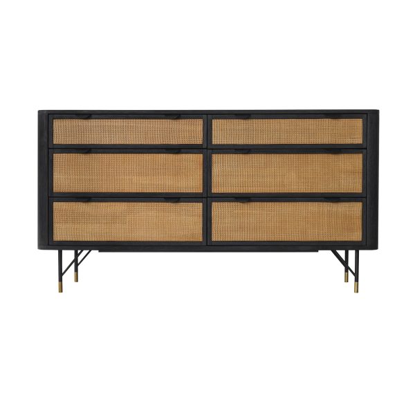 Saratoga 6 Drawer Dresser in Black Acacia with Rattan By Armen Living Online Hot Sale - Image 2